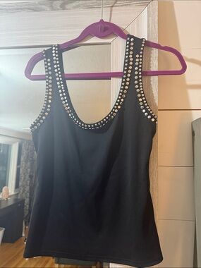 Black Studded Women's Tank Top - Sleeveless Scoop Neck